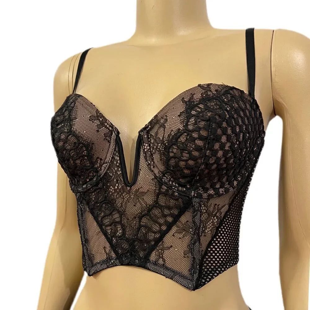 Victoria’s Secret Sexy strapless lace mini bustier bra black